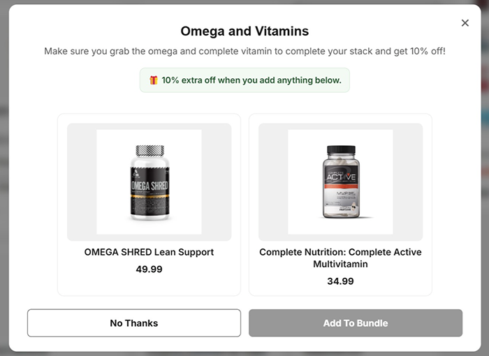 A smart add-on upsell popup suggesting a complementary product